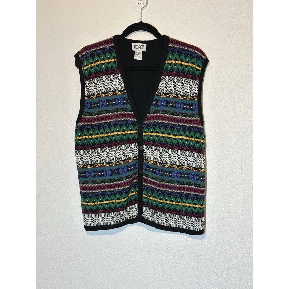 Vintage Koret Sweater Vest‎ Colorful Size XL Ski Boho Fair Isle Preppy